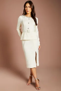 Coast Robe Midi Moulante À Manches Longues Avec Basque, Ceinture Et Ornements De Strass<Femme Robes Mi-Longues|Robes À Manches Longues