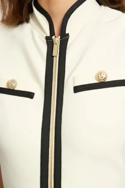 Robe Midi Moulante Sans Manches En Maille Bandage Avec Détails De Passepoil Militaire