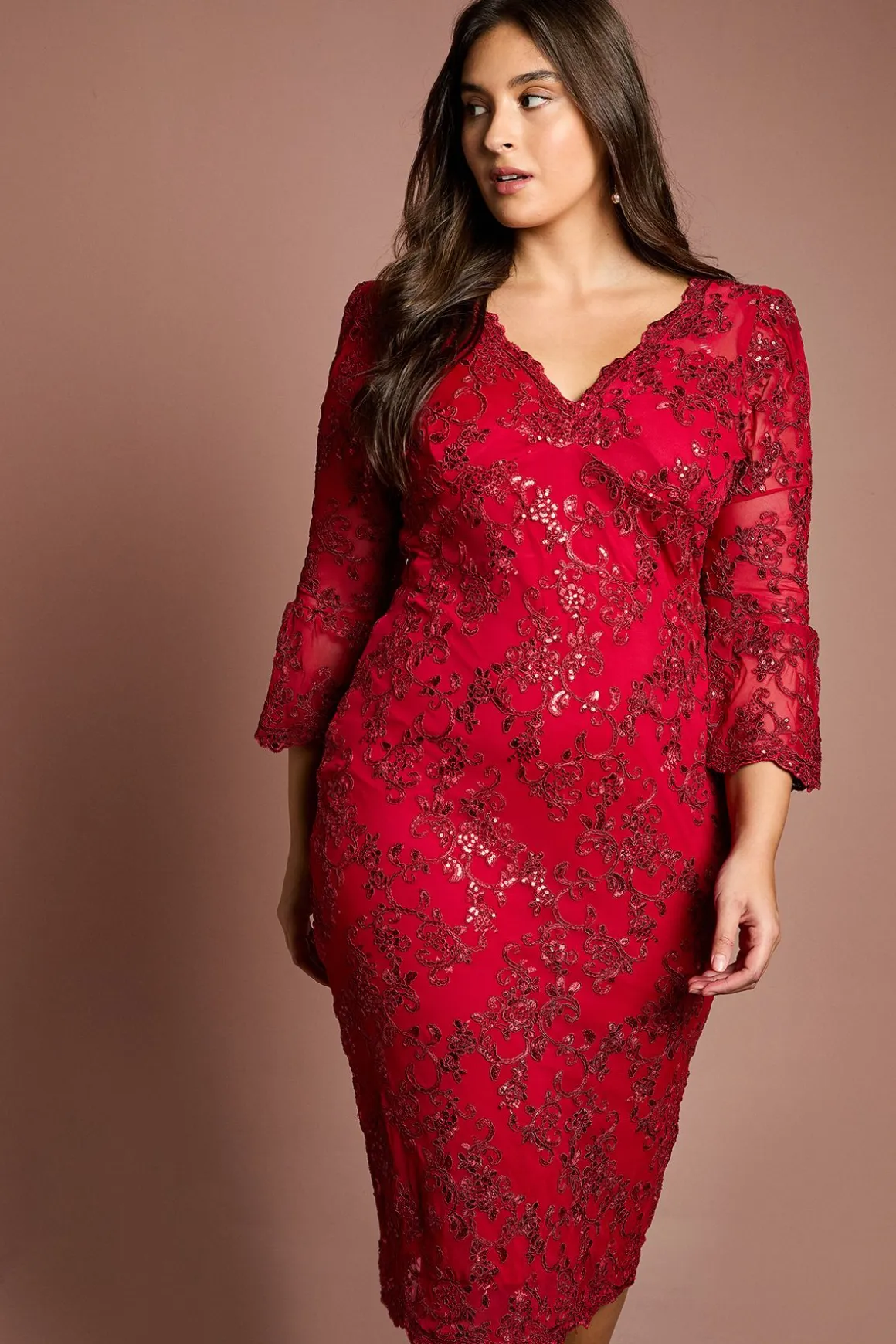 Robe Midi Moulante à Sequins Grande Taille