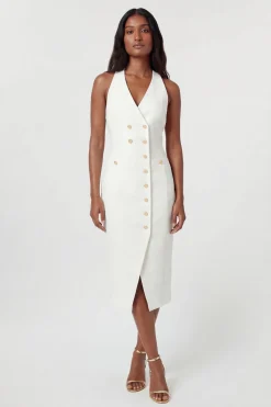 KarenMillen Robe Midi Moulante Texturée À Col V Et Détails Boutons<Femme Robes|Robes Mi-Longues