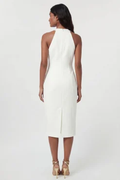 KarenMillen Robe Midi Moulante Texturée À Col V Et Détails Boutons<Femme Robes|Robes Mi-Longues