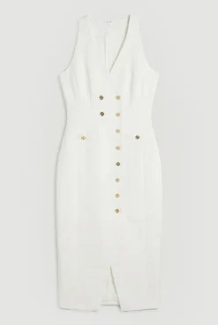 KarenMillen Robe Midi Moulante Texturée À Col V Et Détails Boutons<Femme Robes|Robes Mi-Longues