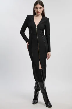 KarenMillen Robe Midi Moulante Tricotée avec Détails en SYNTHÉTIQUE et Fermeture Éclair Intégrale<Femme Toutes Les Robes|Robes Mi-Longues