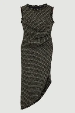 Robe midi métallisée en bouclé, ajustée et froncée