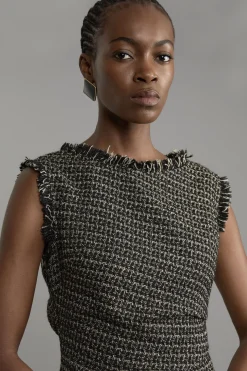 Robe midi métallisée en bouclé, ajustée et froncée