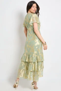 Wallis Robe Midi Métallisée À Ourlet À Volants<Femme Robes|Robes Mi-Longues