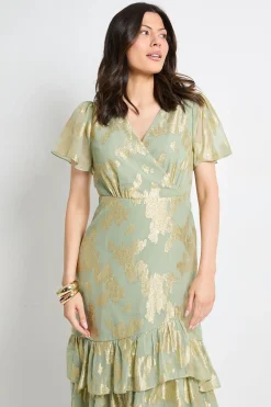 Wallis Robe Midi Métallisée À Ourlet À Volants<Femme Robes|Robes Mi-Longues