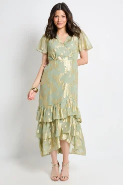 Wallis Robe Midi Métallisée À Ourlet À Volants<Femme Robes|Robes Mi-Longues