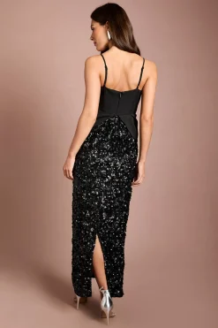 Robe Midi Muse À Bretelles Avec Haut Cache-cœur Et Jupe À Sequins