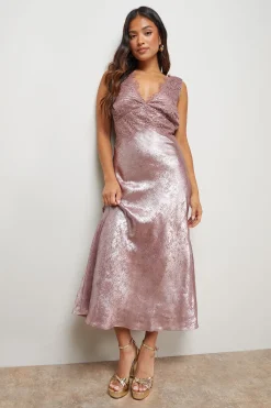 Oasis Robe Midi Nuisette Métallisée avec Détails en Dentelle Petite Taille<Femme Robes Mi-Longues|Satin Et Dentelle