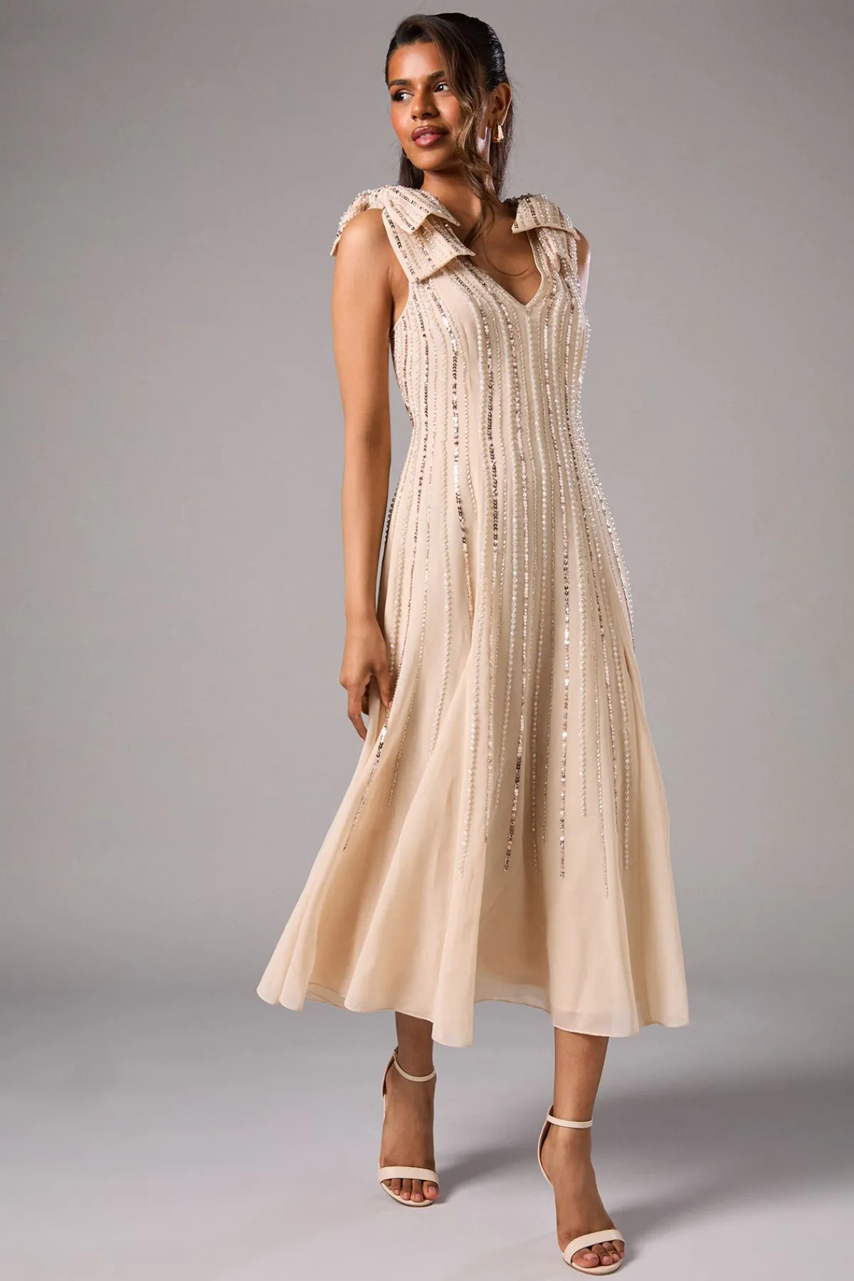 Coast Robe Midi Ornée avec Nœuds aux Épaules Petite Taille<Femme Toutes Les Robes|Robes Mi-Longues
