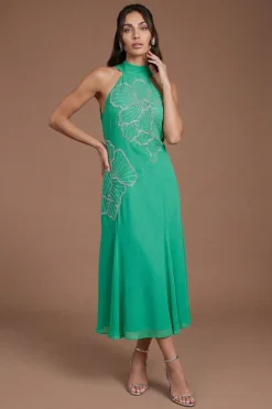 Robe Midi Ornée Avec Plis Godets