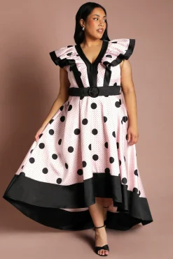 Coast Robe Midi À Ourlet Asymétrique Haut-bas Avec Imprimé À Pois Et Détails Contrastés<Femme Toutes Les Robes|Robe Satin