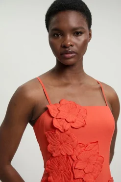 KarenMillen Robe Midi À Ourlet Bouffant Et Fleurs 3D En Coton Lin Petite<Femme Robes|Robes Mi-Longues
