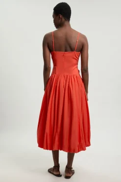 KarenMillen Robe Midi À Ourlet Bouffant Et Fleurs 3D En Coton Lin Petite<Femme Robes|Robes Mi-Longues