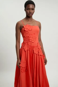 KarenMillen Robe Midi À Ourlet Bouffant Et Fleurs 3D En Coton Lin Petite<Femme Robes|Robes Mi-Longues