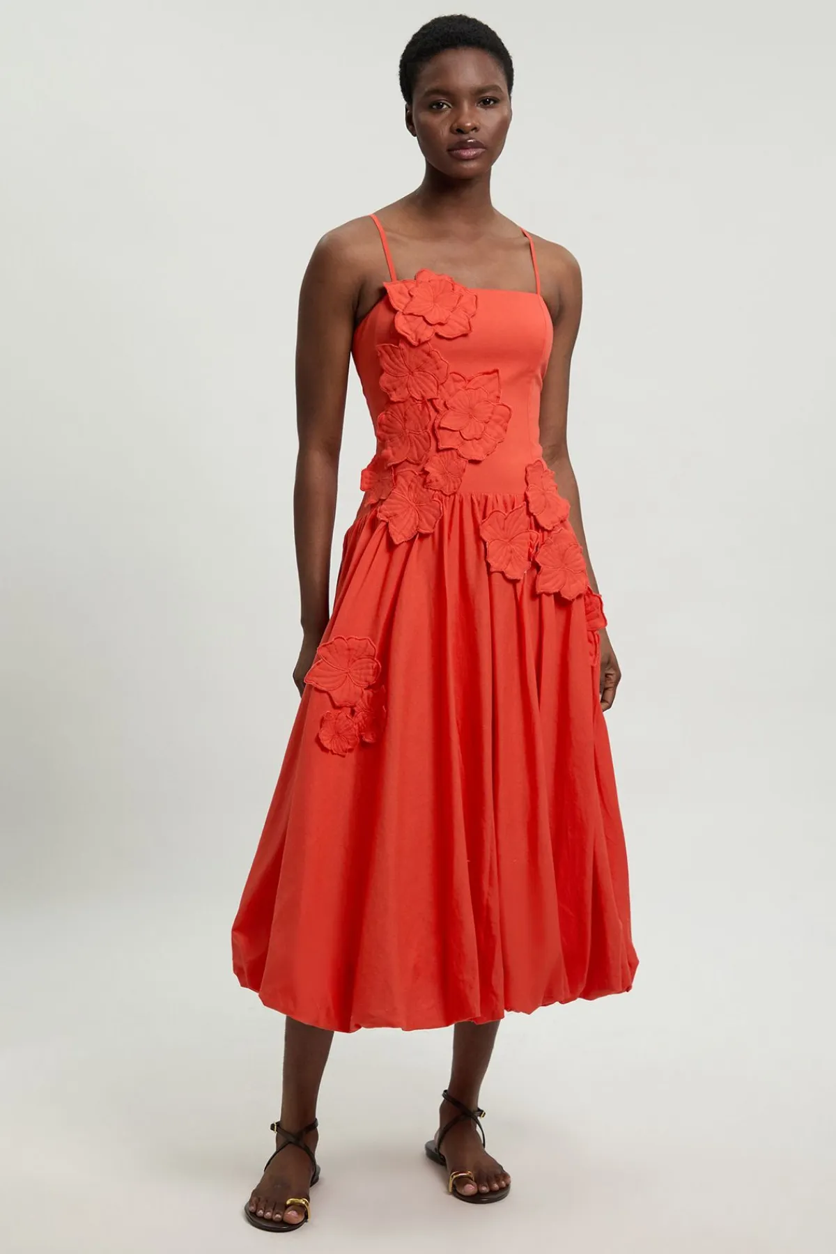 KarenMillen Robe Midi À Ourlet Bouffant Et Fleurs 3D En Coton Lin Petite<Femme Robes|Robes Mi-Longues