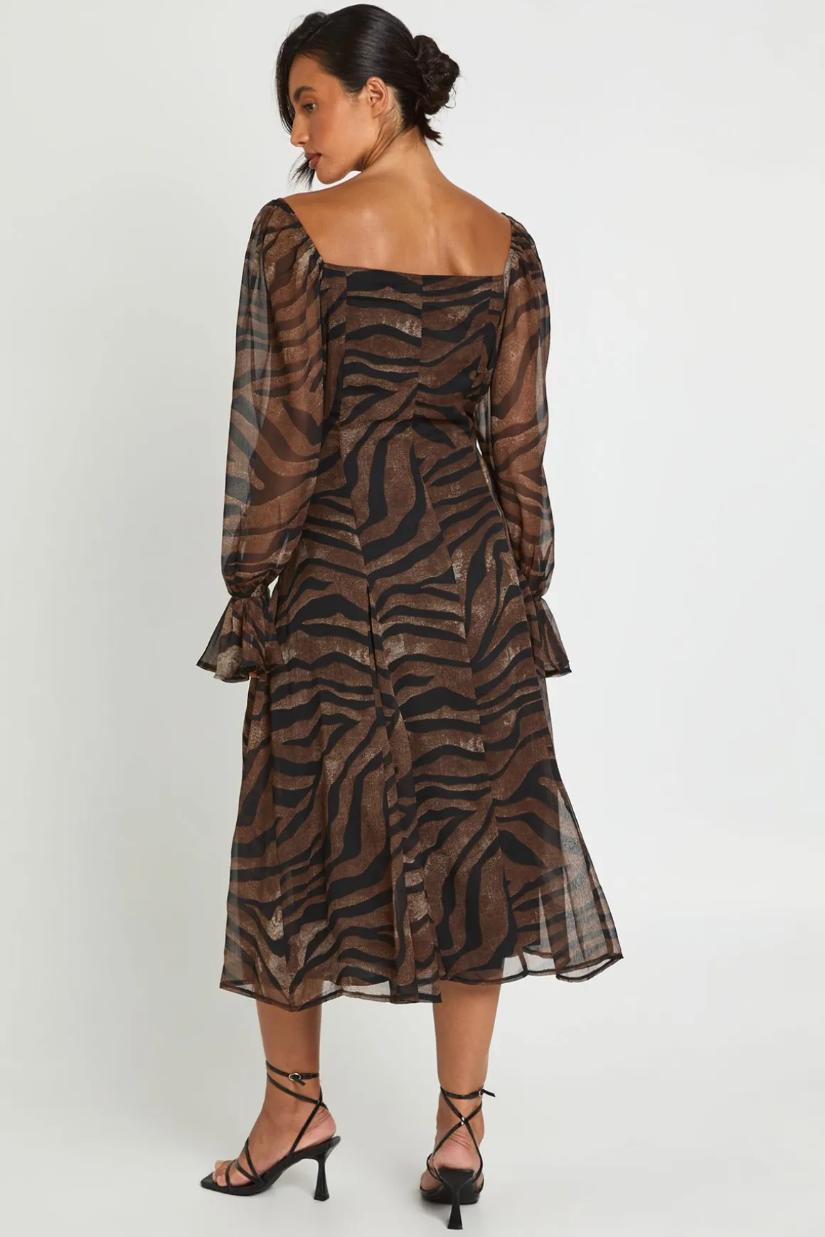 Robe Midi À Ourlet Godets En Mousseline Texturée Imprimé Zèbre Tonal