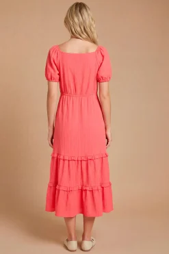 Robe Midi À Ourlet Étagé À Volants Et Décolleté Cœur