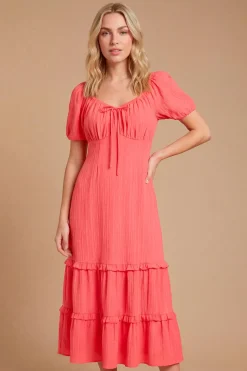 Robe Midi À Ourlet Étagé À Volants Et Décolleté Cœur