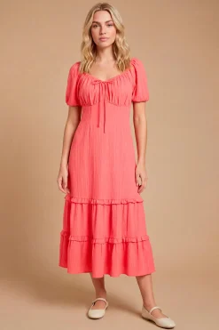 Robe Midi À Ourlet Étagé À Volants Et Décolleté Cœur
