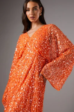 Robe Midi à Paillettes avec Manches Chauve-souris
