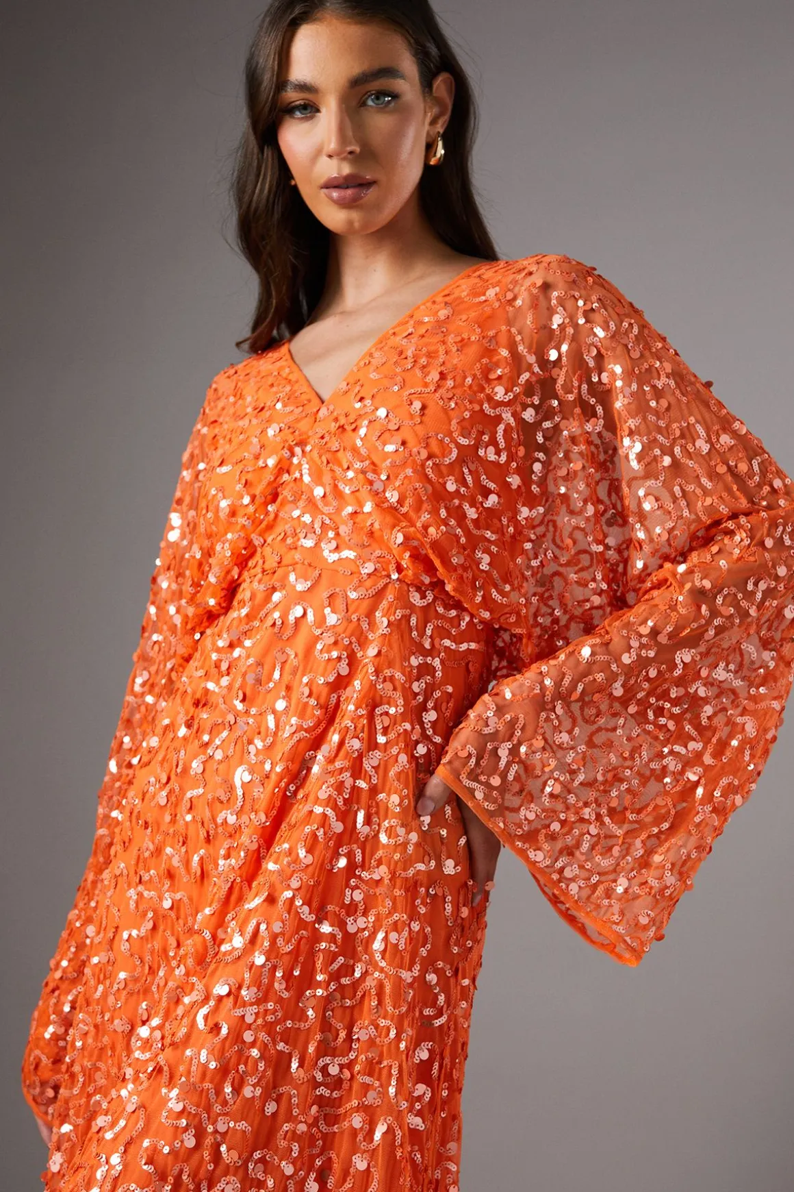 Robe Midi à Paillettes avec Manches Chauve-souris