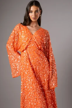 Robe Midi à Paillettes avec Manches Chauve-souris