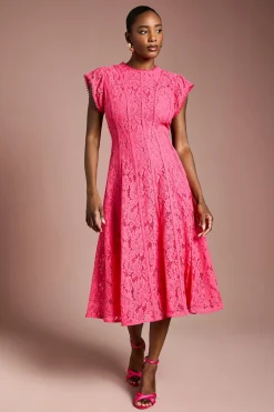 Robe Midi à Panneaux de Dentelle