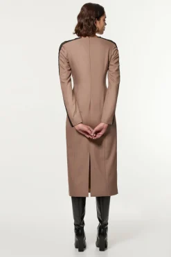 KarenMillen Robe midi Petite ajustée en sergé et mélange de dentelle avec zip sur le devant<Femme Tailleurs|Robes Mi-Longues