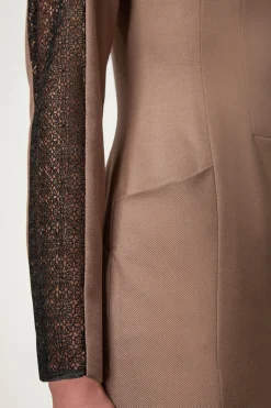 KarenMillen Robe midi Petite ajustée en sergé et mélange de dentelle avec zip sur le devant<Femme Tailleurs|Robes Mi-Longues