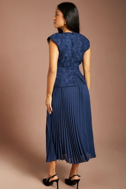 Robe Midi Petite Avec Col En V, Corsage En Dentelle Et Basque