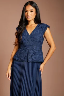 Robe Midi Petite Avec Col En V, Corsage En Dentelle Et Basque