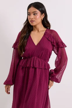 Robe Midi Petite avec Détail d'Épaules Froncées