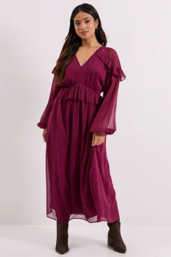 Robe Midi Petite avec Détail d'Épaules Froncées