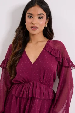 Robe Midi Petite avec Détail d'Épaules Froncées