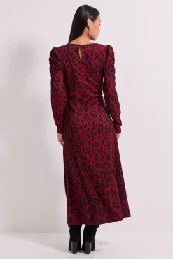 Robe Midi Petite Berry Léopard avec Détail Trou de Serrure