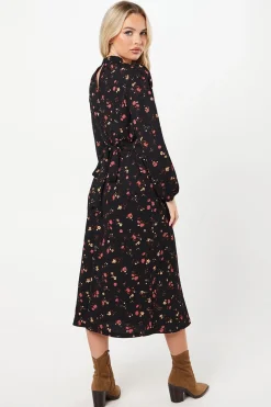 Robe Midi Petite Berry à Motif Fleuri et Volants aux Épaules