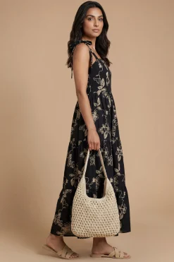 Robe Midi Petite À Bretelles Nouées Et Motif Floral Brodé Métallisé
