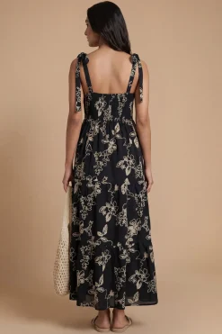 Robe Midi Petite À Bretelles Nouées Et Motif Floral Brodé Métallisé