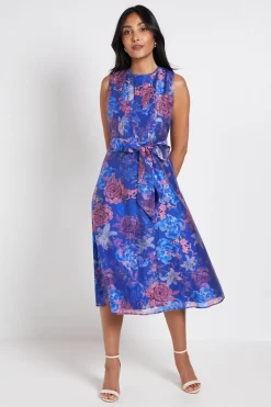 Robe Midi Petite À Ceinture Avec Détails Plissés Floraux