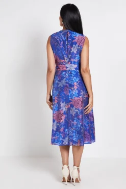 Robe Midi Petite À Ceinture Avec Détails Plissés Floraux