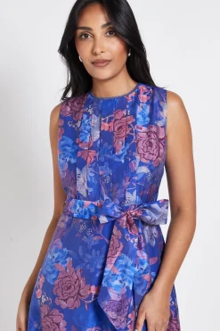 Robe Midi Petite À Ceinture Avec Détails Plissés Floraux