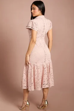 Coast Robe Midi Petite À Col Montant Avec Manches À Volants En Dentelle<Femme Toutes Les Robes|Robes Mi-Longues