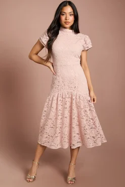 Coast Robe Midi Petite À Col Montant Avec Manches À Volants En Dentelle<Femme Toutes Les Robes|Robes Mi-Longues