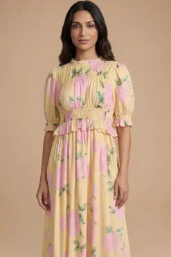 Robe Midi Petite À Corsage Froncé Et Manches Bouffantes