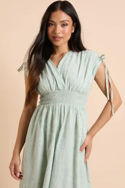 Robe Midi Petite À Corsage Froncé Avec Liens À Nouer