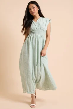Robe Midi Petite À Corsage Froncé Avec Liens À Nouer