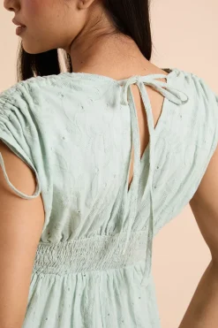 Robe Midi Petite À Corsage Froncé Avec Liens À Nouer