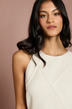 Robe Midi Petite Côtelée Bandage Col Halter